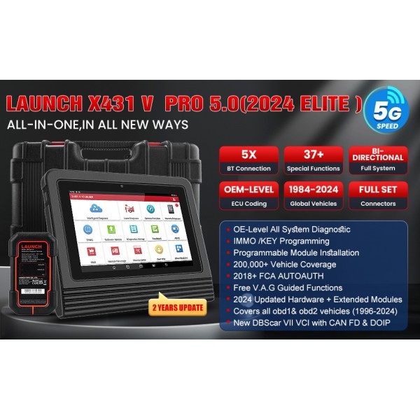2024 Launch X431 V 5.0 Pro TT Diagnostic Tool with DBScar VII Support CANFD
